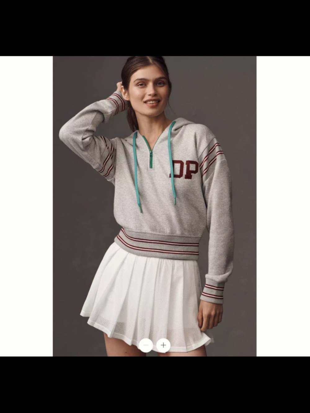 Anthropologie Daily Practice Hoodie Varsity Crop Quarter Zip Striped Large NWT